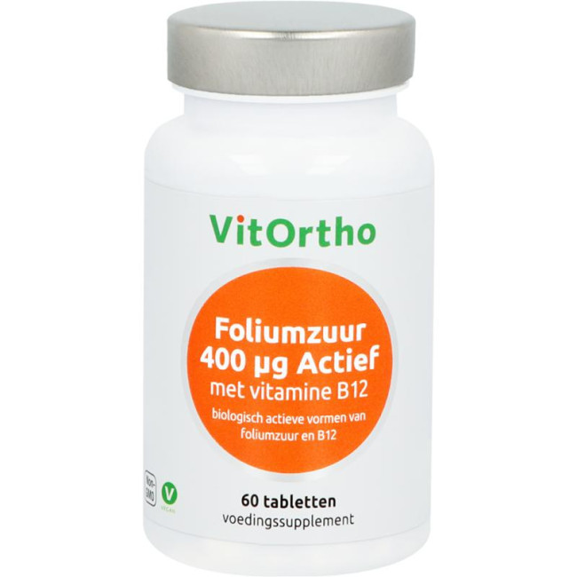 Foliumzuur 400 mg actief B12 van Vitortho : 60 tabletten